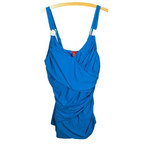 NWT  SPANX 1 Piece Swimsuit Bayside Blue Draped Swim Dress - Size 18 - Picture 1 of 10